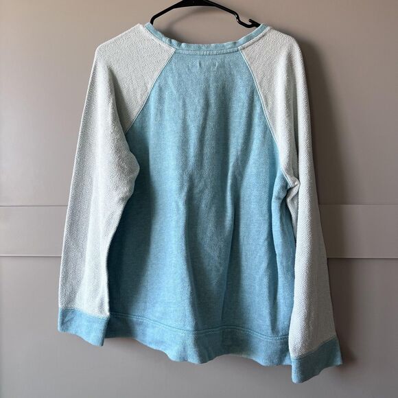 L.L.Bean Sweatshirt Womens Large Blue Green Raglan Textured Sleeves Pullover - Picture 2 of 9